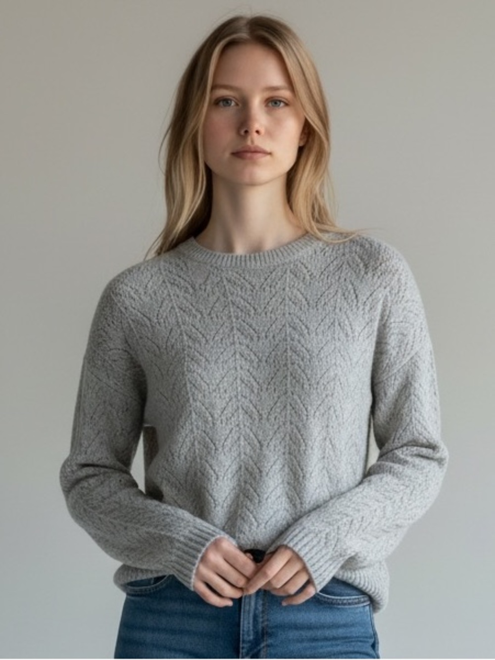 EUC Talbots Heather Gray Cable Knit Sweater L Crewneck Pullover Classic